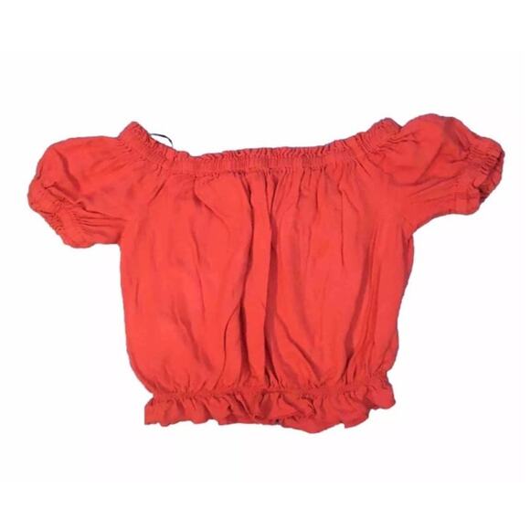 H&M Off the Shoulder Midriff Shirt in Terracotta, Women's S, Crop Top Cap Sleeve - Picture 5 of 7